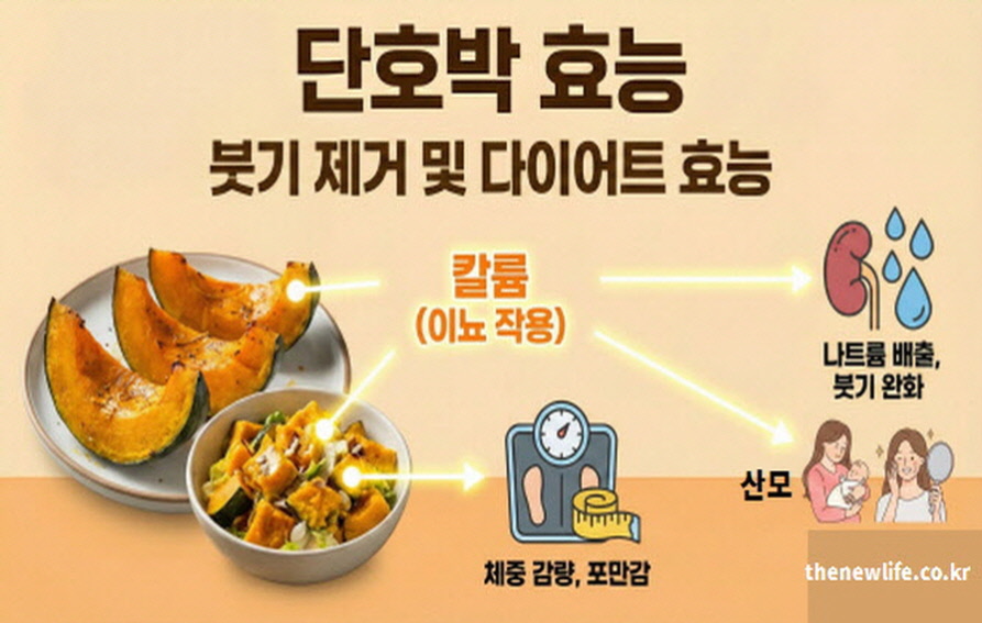 단호박 칼륨 성분의 이뇨 작용을 통한 붓기 제거 및 다이어트 효능과 산모 부종 완화 효과 요약