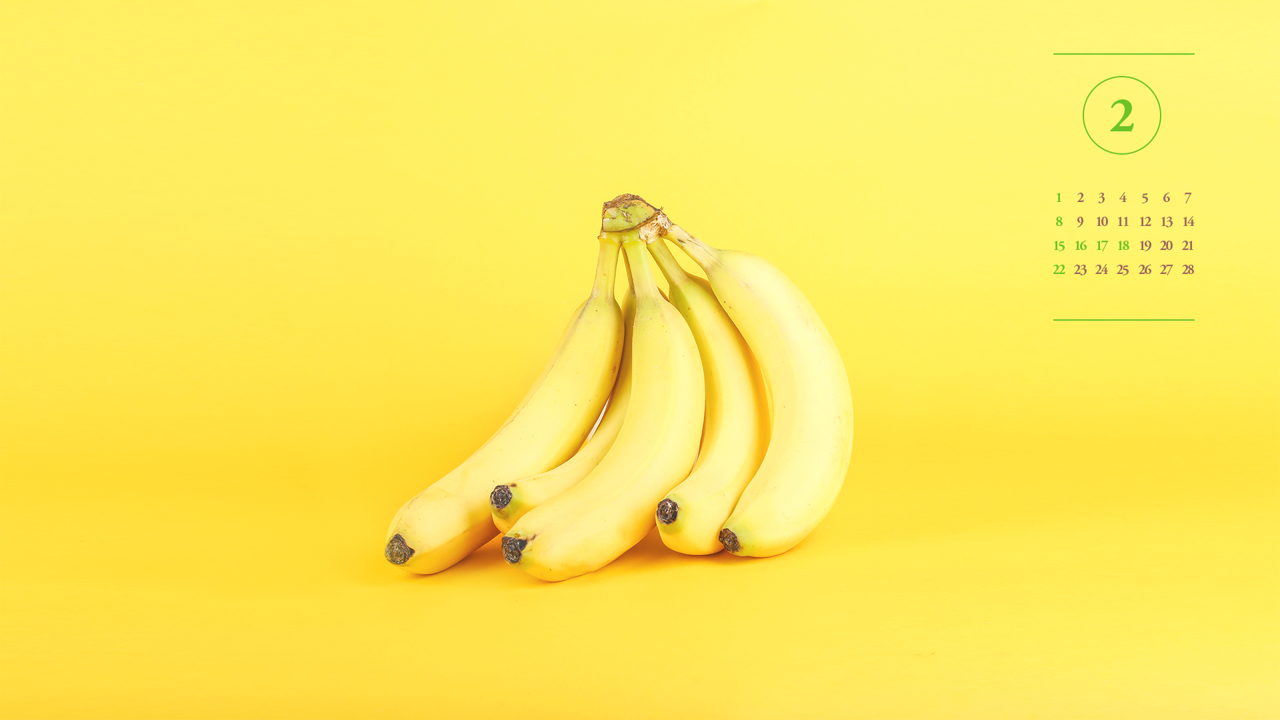 01 바나나 A - 2026년2월 달력배경화면