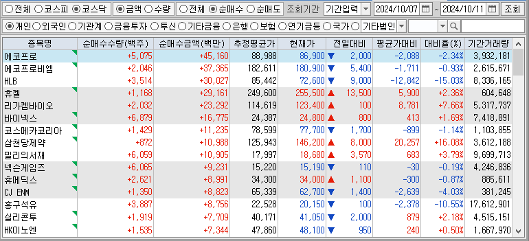 주간 코스닥 개인 순매수