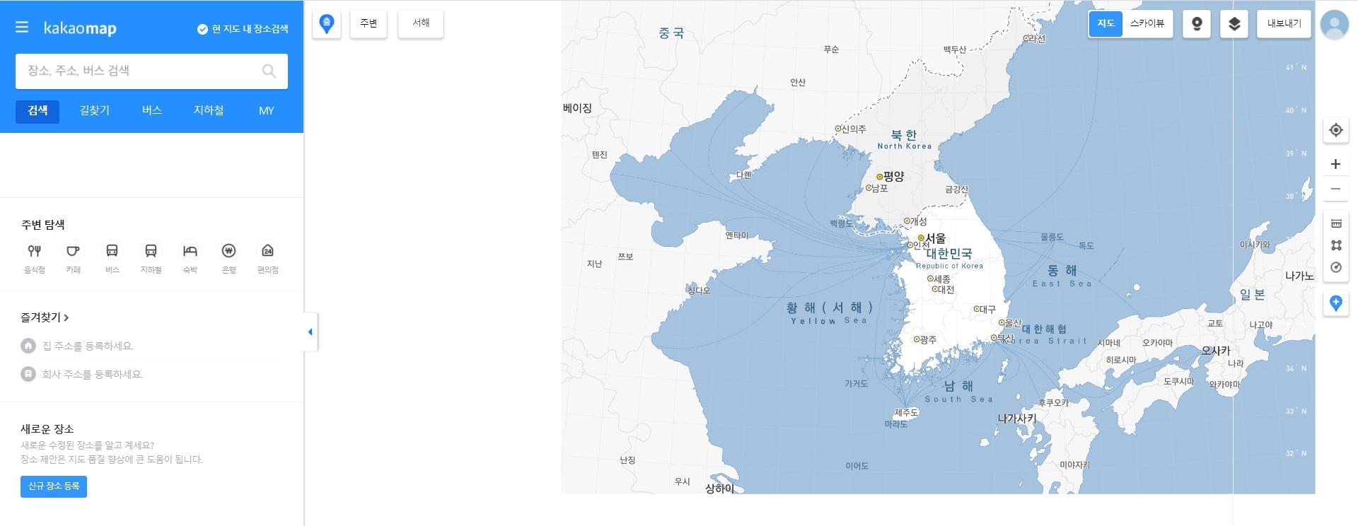 해외 지역이 제대로 표시되지 않는 모습
