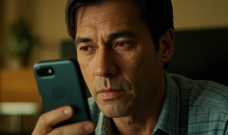 A man feels tires because of watching the phone too much.
