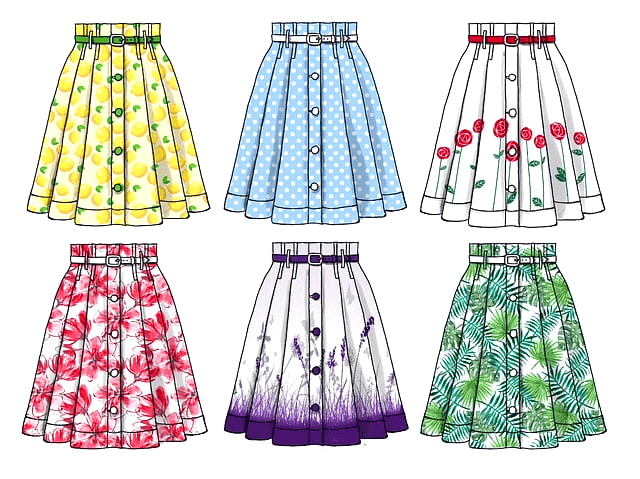 6개의 주름치마가 나열됐다. 노란색, 하늘색, 하얀색, 분홍색, 보라색, 초록색 치마들이다.