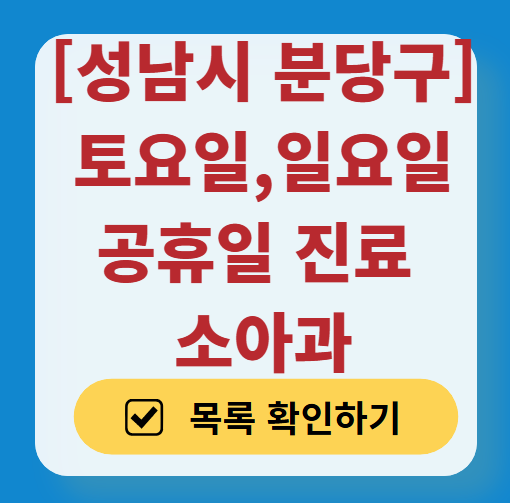 성남시 분당구 일요일 진료 소아과 추천 목록 ❘ 토요일 주말 공휴일 야간 문 여는 소아청소년과