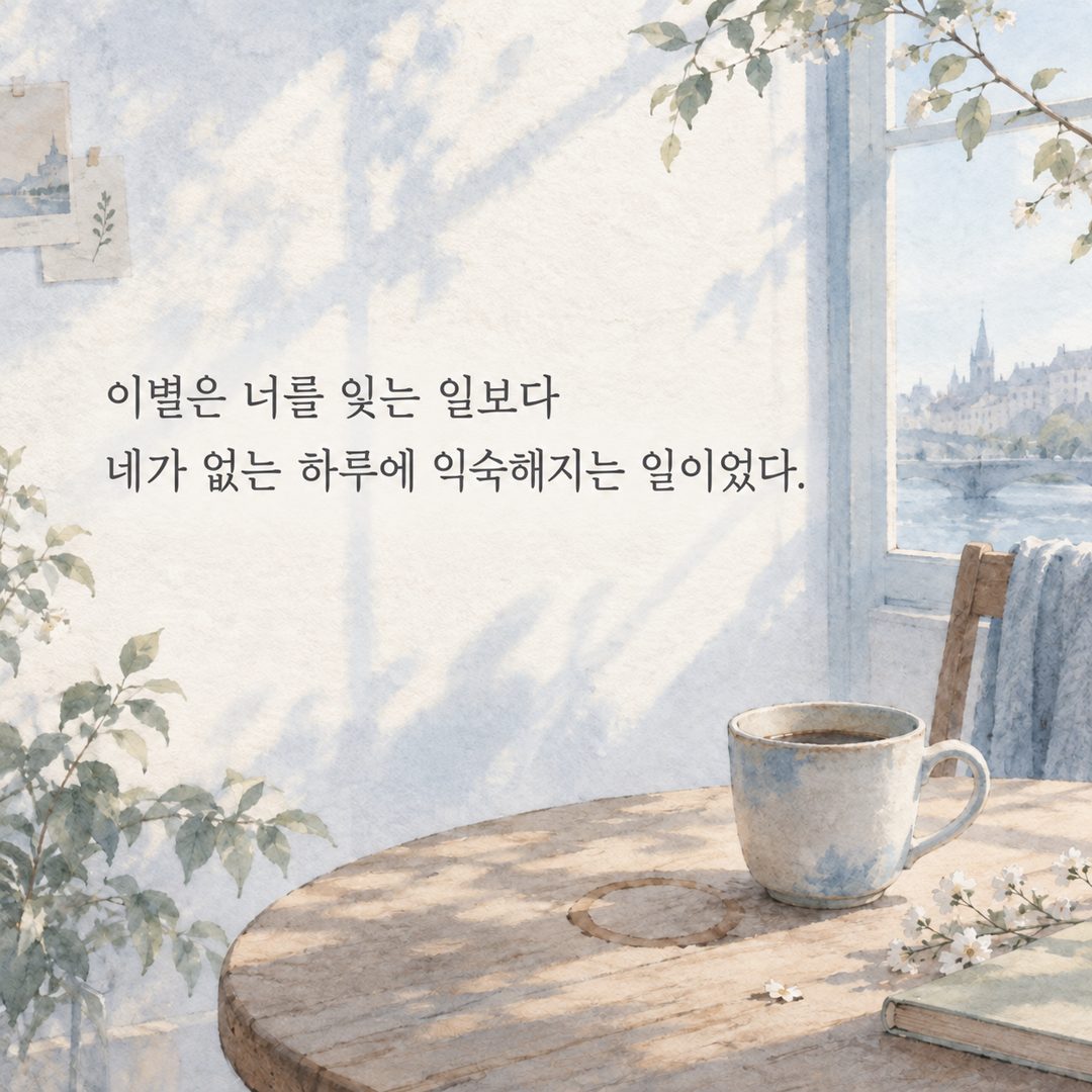 이별은 너를 잊는 일보다 네가 없는 하루에 익숙해지는 일이었다.