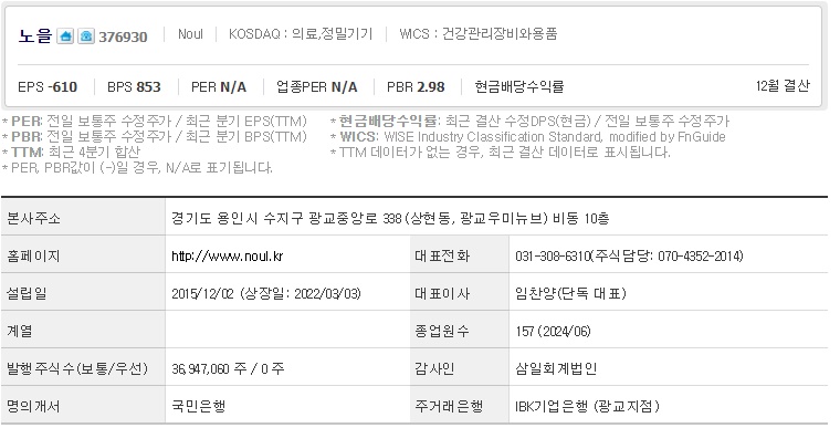 노을 주가 기업개요