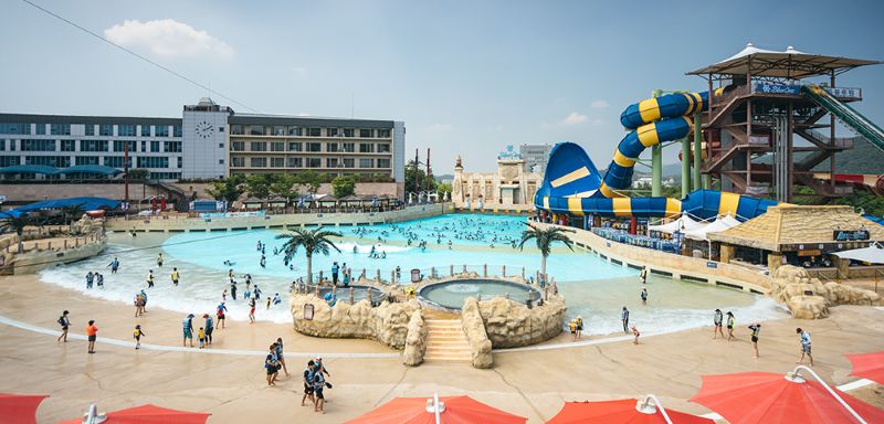 경주블루원 전경과 야외 물놀이장