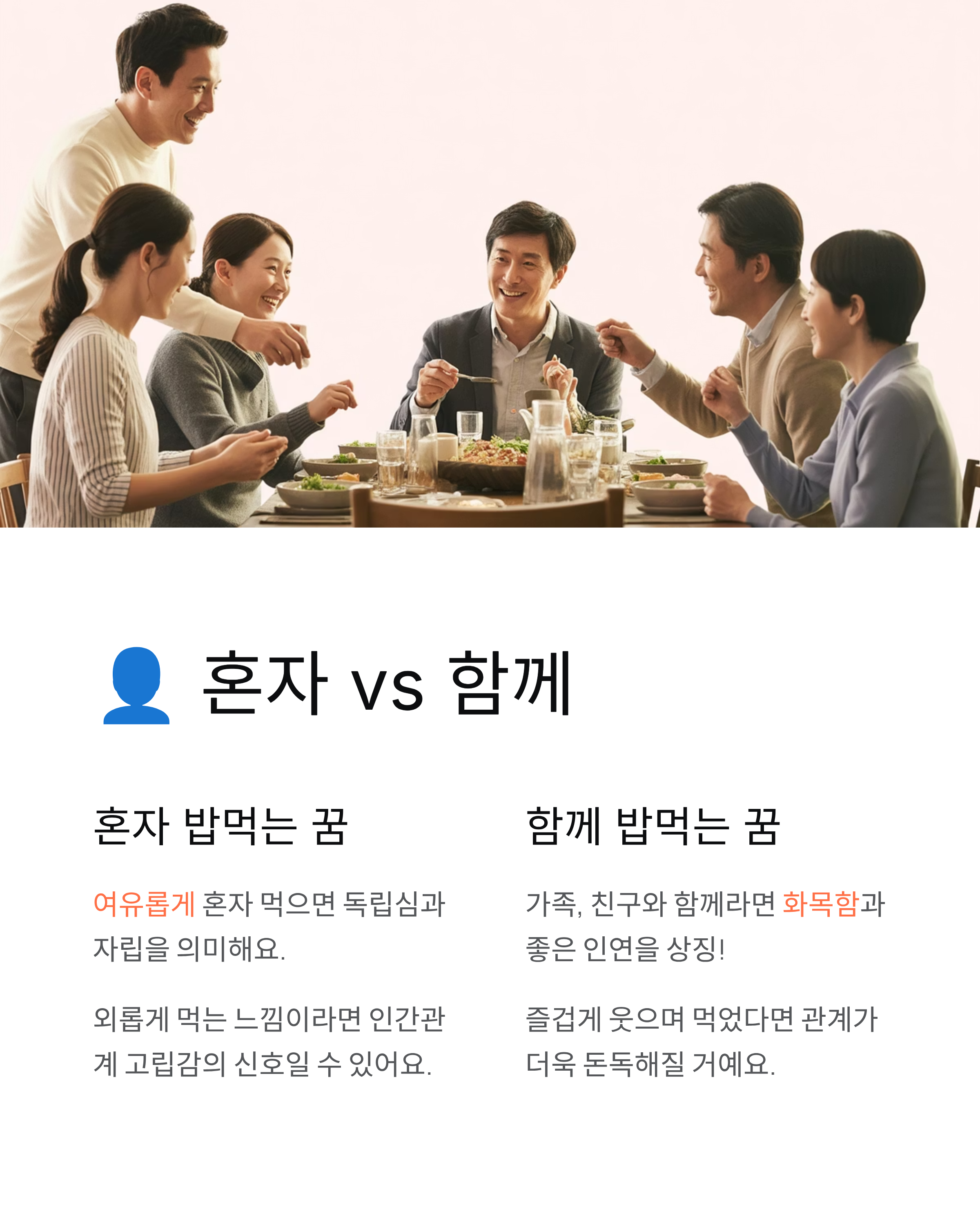 👤 혼자 밥먹는 꿈 vs 함께 밥먹는 꿈