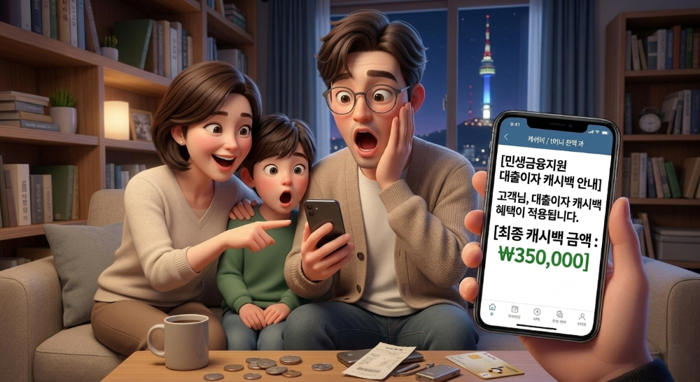 대출이자를 환급받을수 있다는 사실에 놀라는 표정을 재현한 캐릭터 이미지
