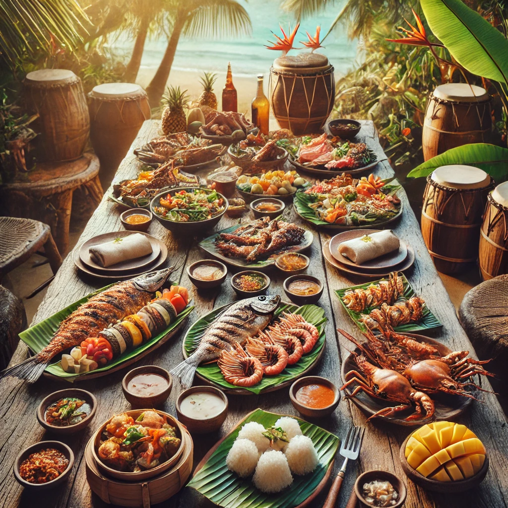 보홀의 전통 음식들이 한 상 가득 차려진 테이블 사진