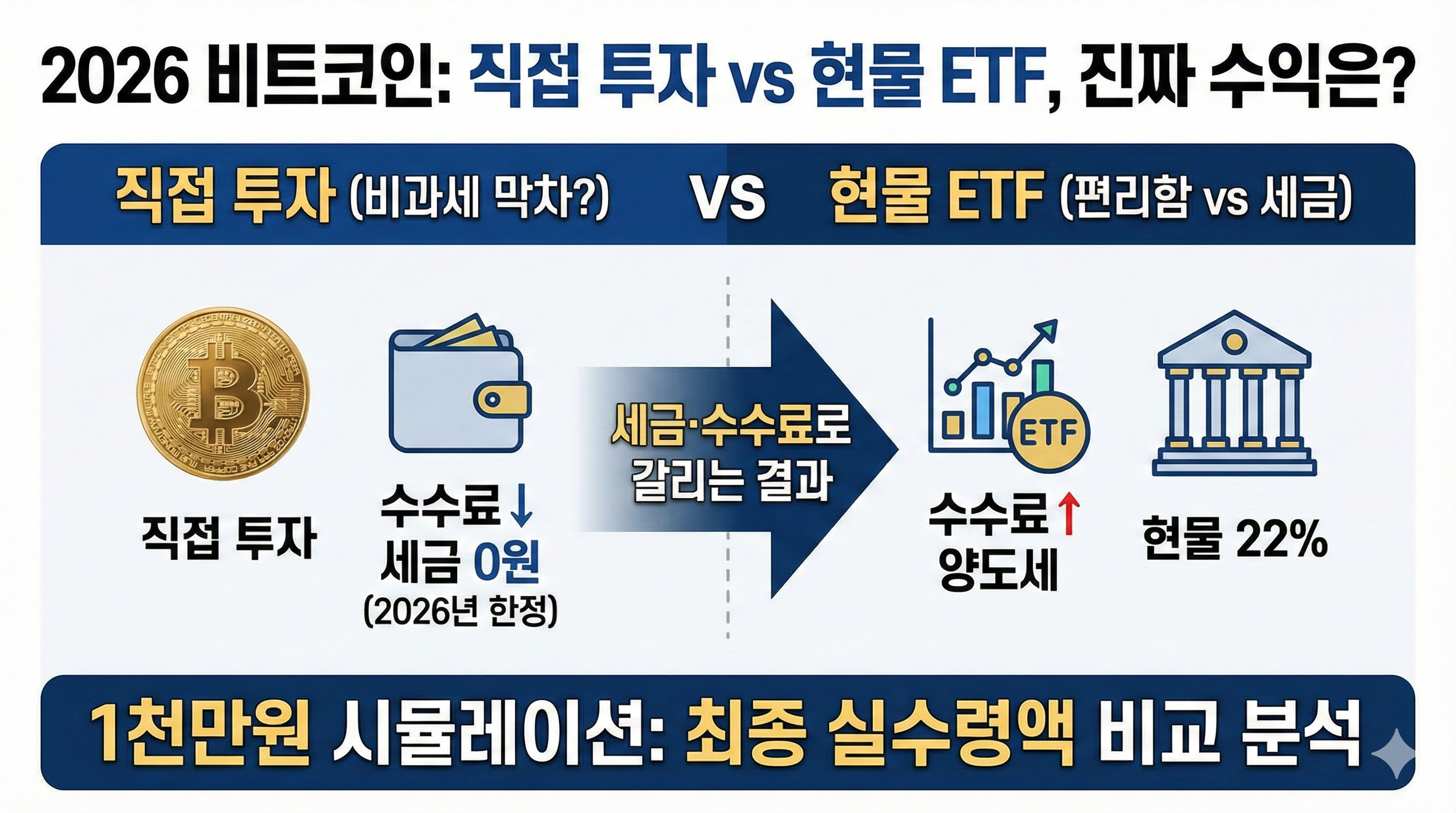 2026년 비트코인 현물 ETF vs 직접 투자, 세금·수수료로 ‘진짜 수익’ 갈리는 구간 (1천만원 시뮬레이션)