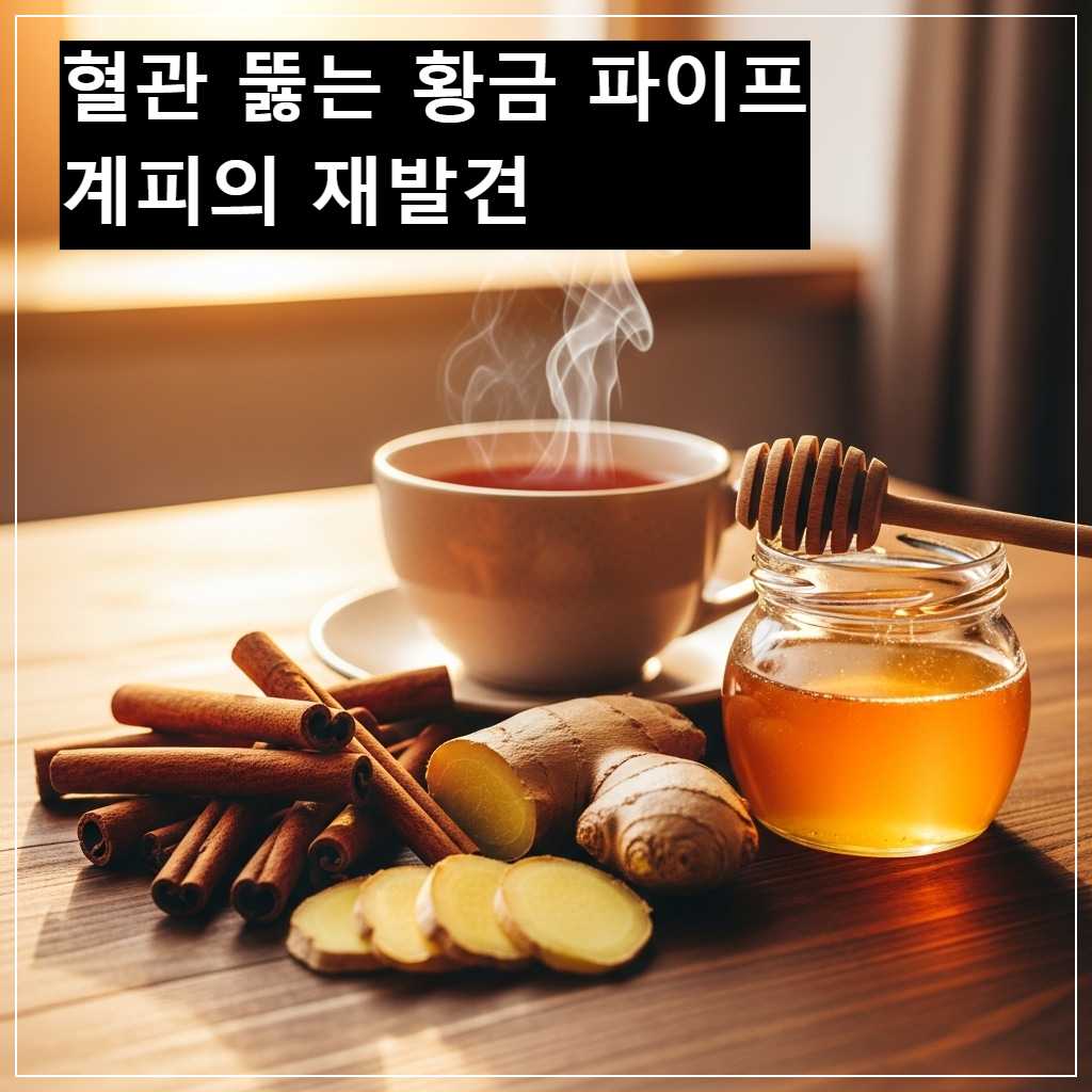 혈관 건강에 좋은 따뜻한 계피 생강차와 재료 이미지