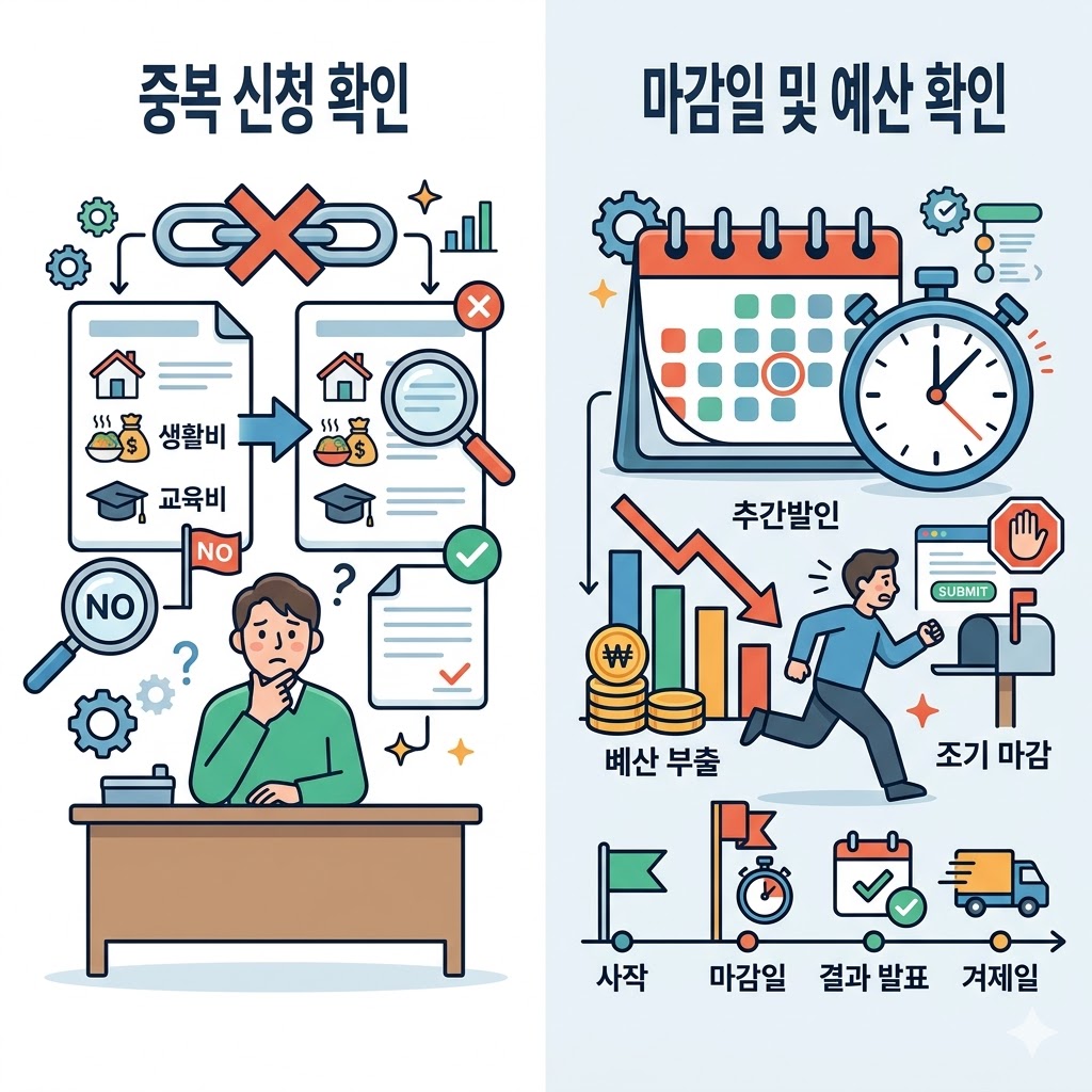 지원금 중복 신청 가능 여부와 마감일 확인 이미지