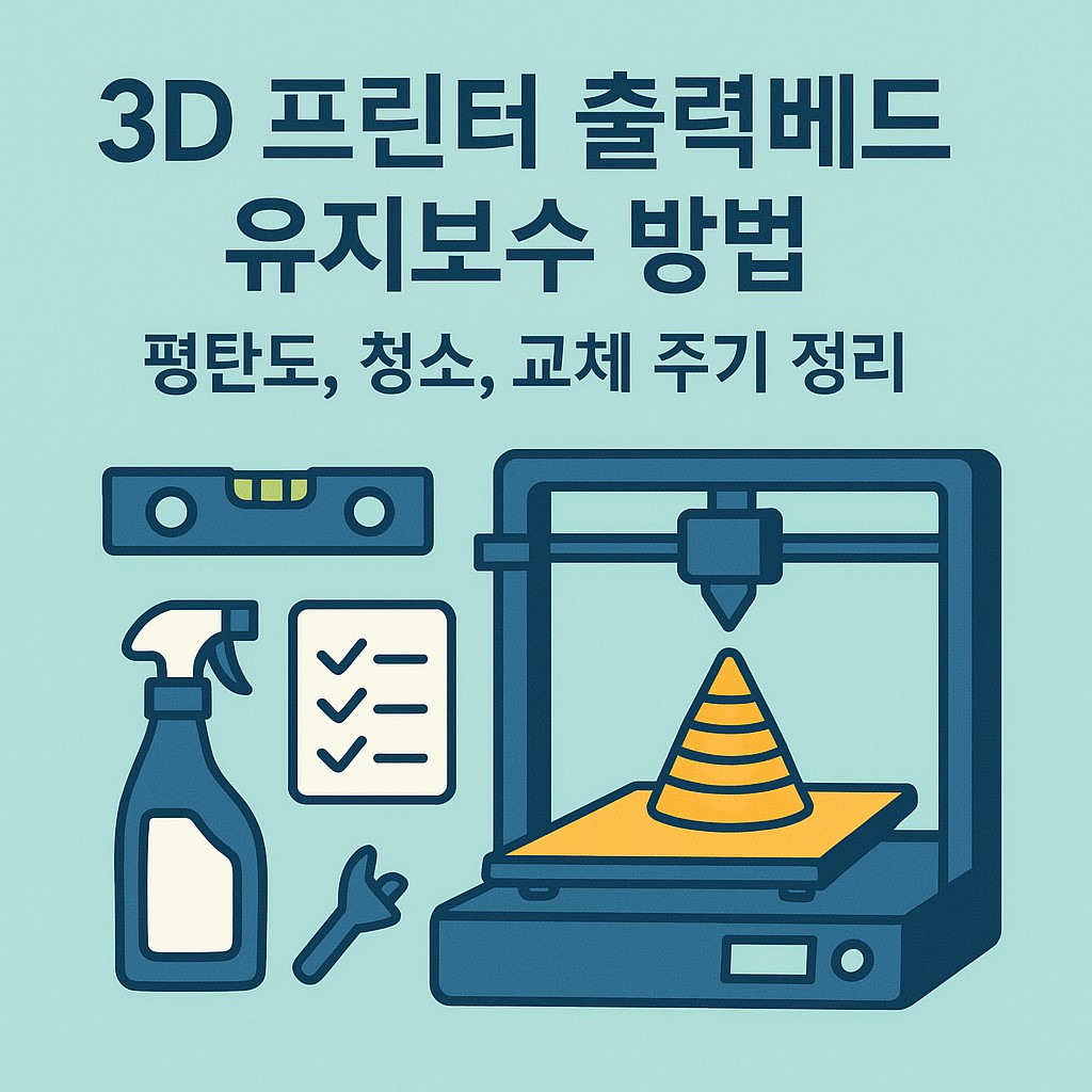 3D 프린터 출력베드 유지보수 방법을 요약한 인포그래픽 이미지