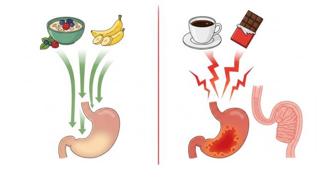 음식 선택이 위산 역류에 미치는 영향 개념 이미지