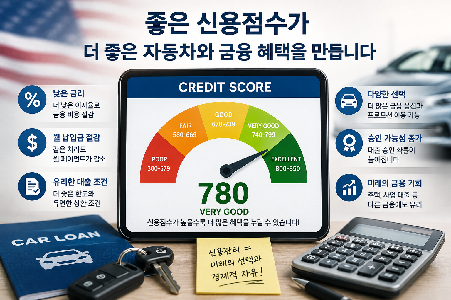 미국에서 자동차 살 때 신용점수가 더 좋은 차를 살 수 있다