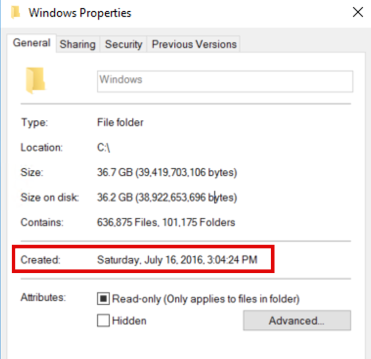 윈도우 폴더 윈도우 최초 설치일