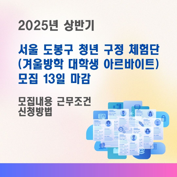 2025년/상반기/서울/도봉구/청년/구정/체험단/겨울방학 대학생/아르바이트