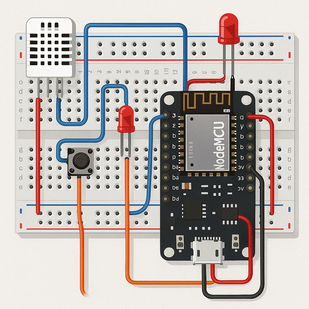 NodeMCU와 DHT22 센서, LED, 버튼 연결 회로도