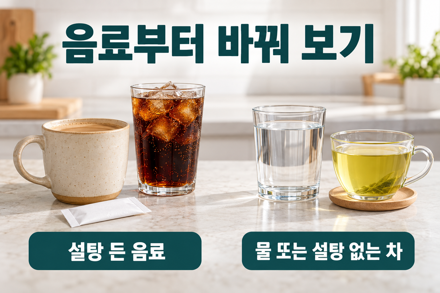 설탕 든 믹스커피와 탄산음료를 물&middot;설탕 없는 차로 바꾸는 선택