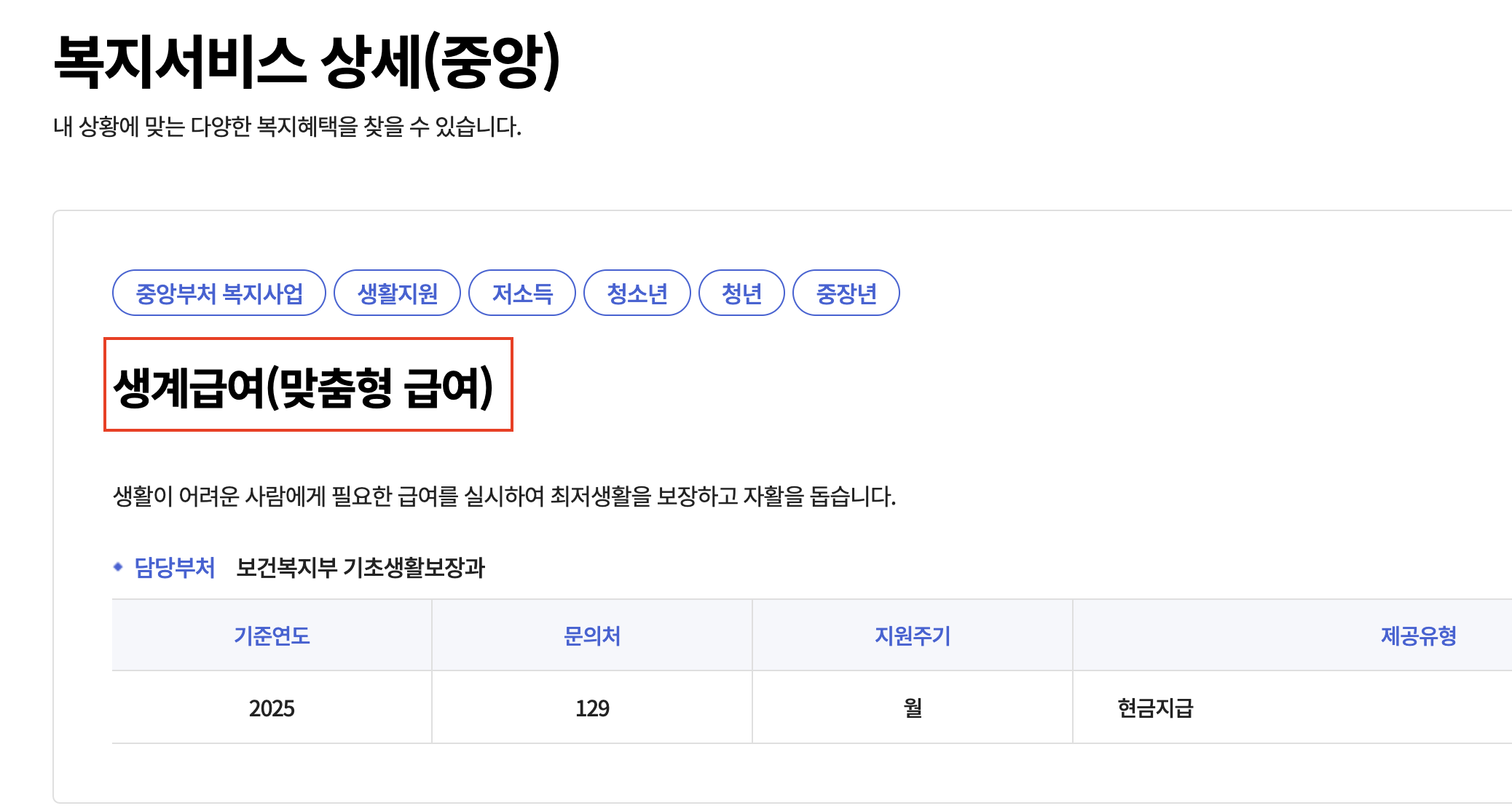 생계급여 자격 금액 신청방법