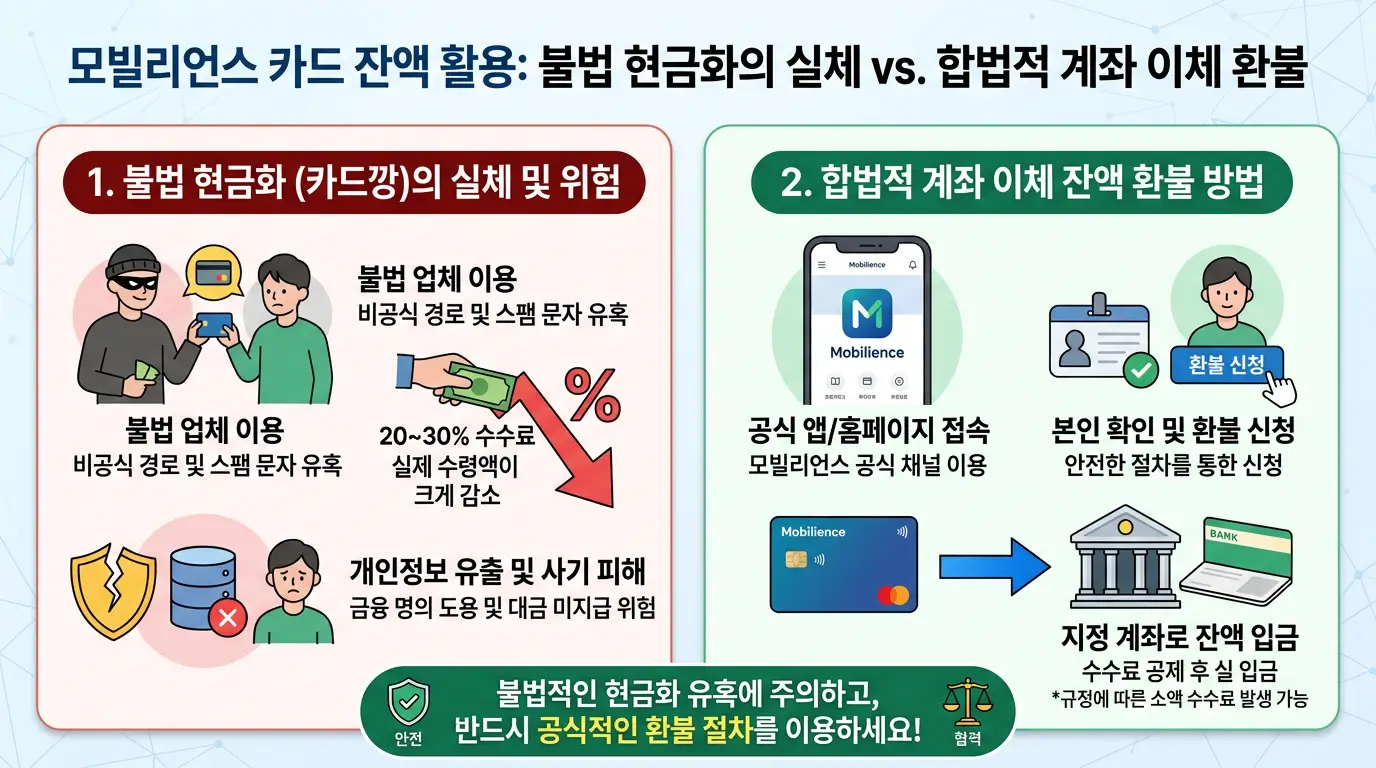모빌리언스 카드 현금화 실체 및 합법적 계좌 이체 잔액 환불 진실