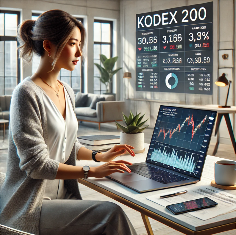 kodex200 정보 보는 30대 여성 이미지