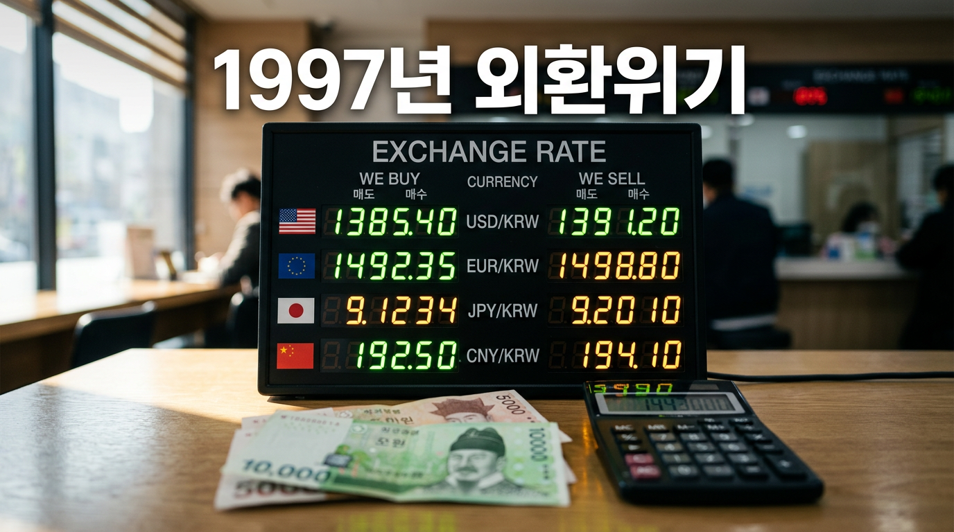 1997년 외환위기 당시 환율판을 보여주는 사진