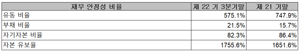 나노신소재 2021년 3분기 재무 안정성 비율