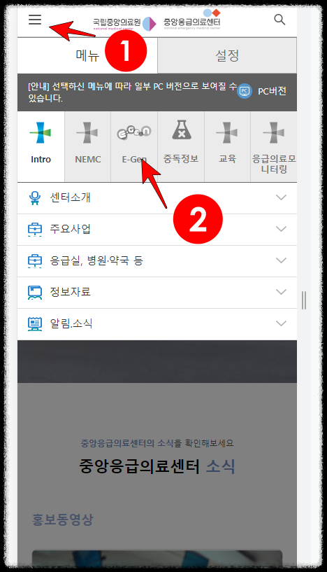 중앙응급의료센터 사이트