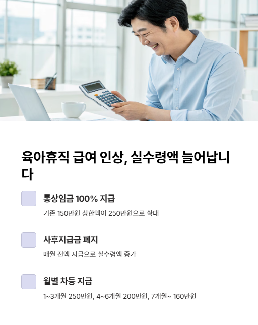 육아휴직 급여 인상 실수령액 늘어납니다
