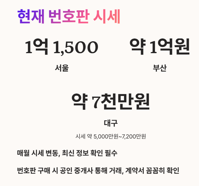 현재 번호판 시세 및 번호판 구매 시 주의사항