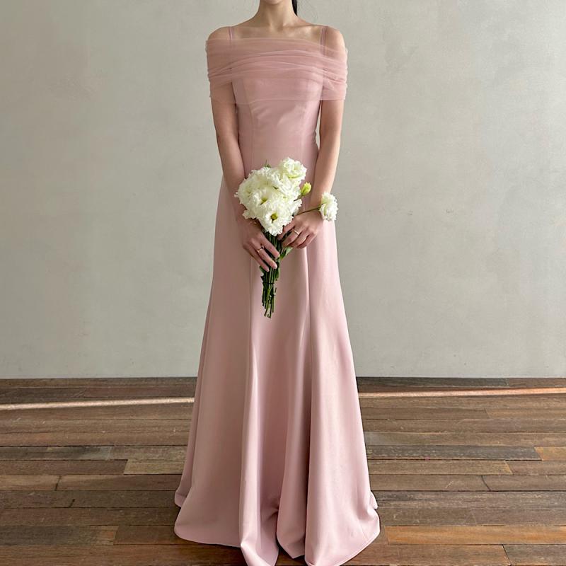 (대여) 제니 핑크 도비 실크 슬립 머메이드 튤 볼레로 2부 피로연 드레스