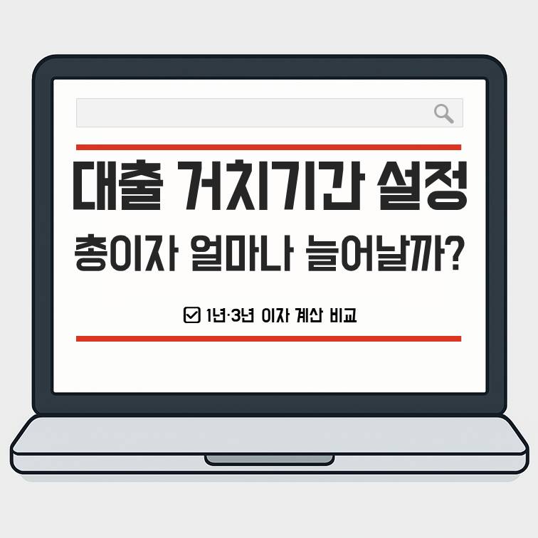 대출 거치기간 설정 시 1년과 3년 거치에 따른 총이자 증가 계산 비교 예시