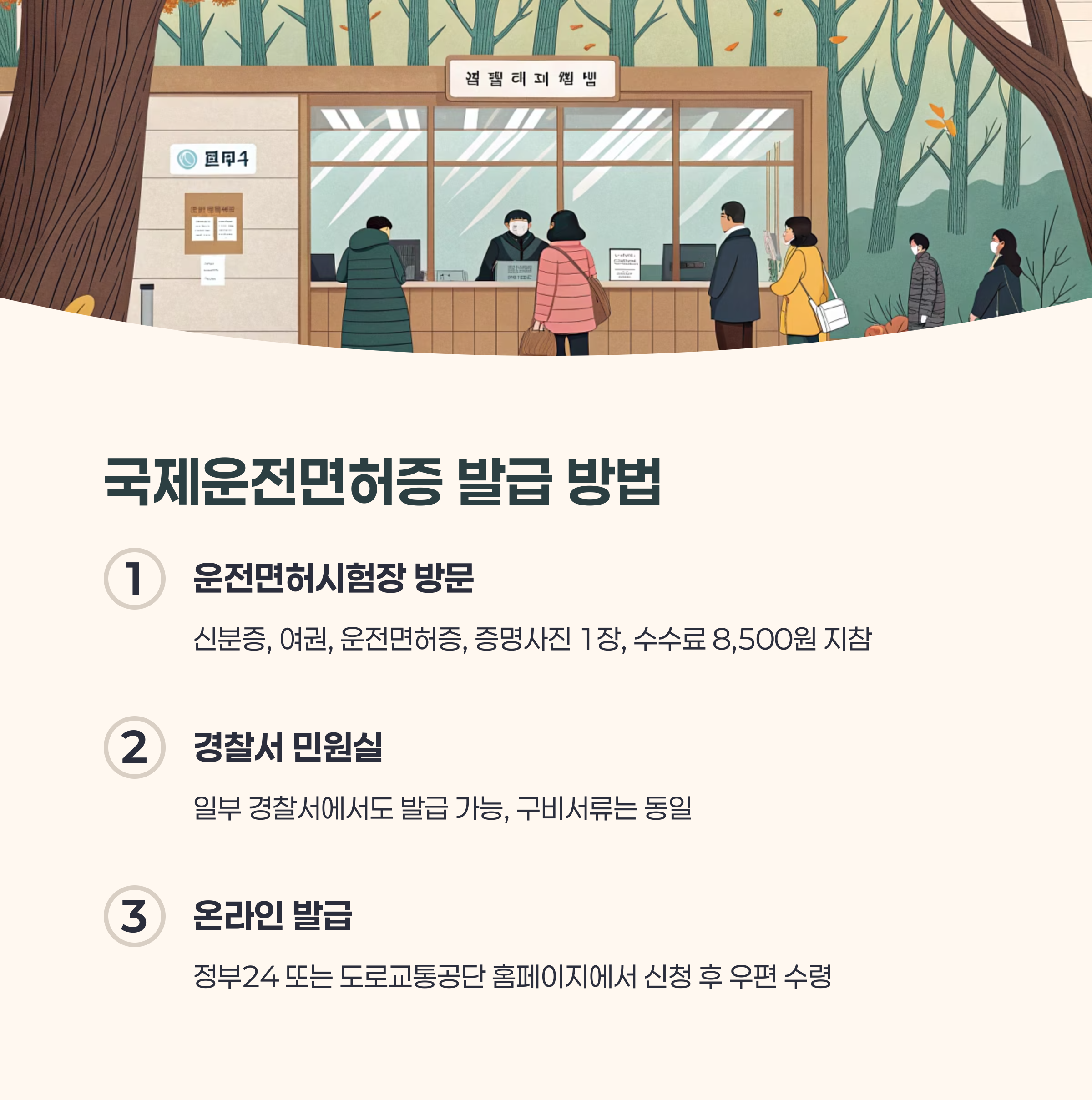 국제운전면허증 발급 신청서와 개인 정보 서류