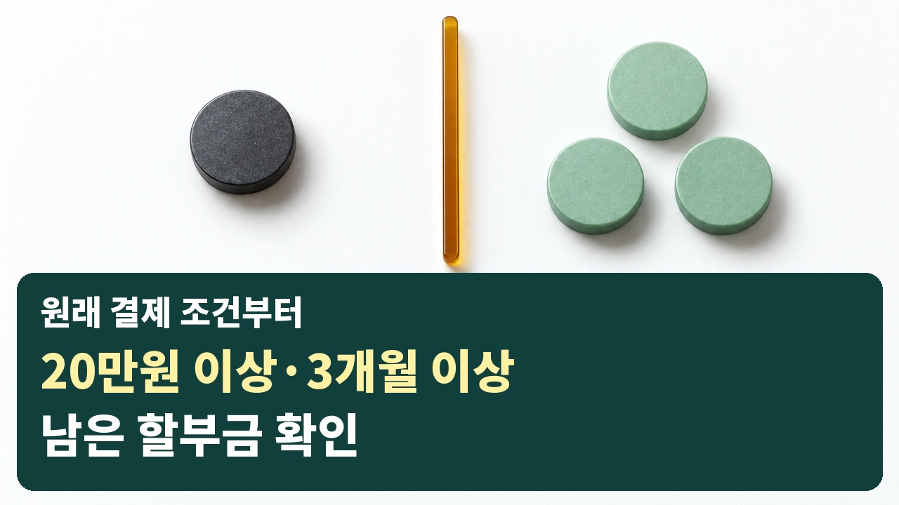 국내 카드 할부 거래의 원래 금액·개월 수와 남은 잔액 확인