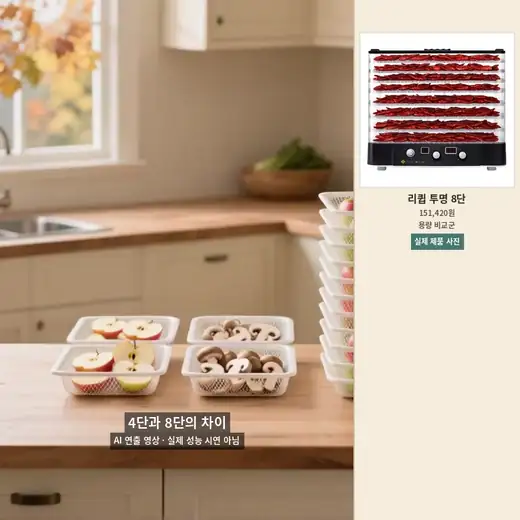 짧은 트레이 묶음과 긴 트레이 묶음의 용량 차이를 보여주는 AI 연출 영상