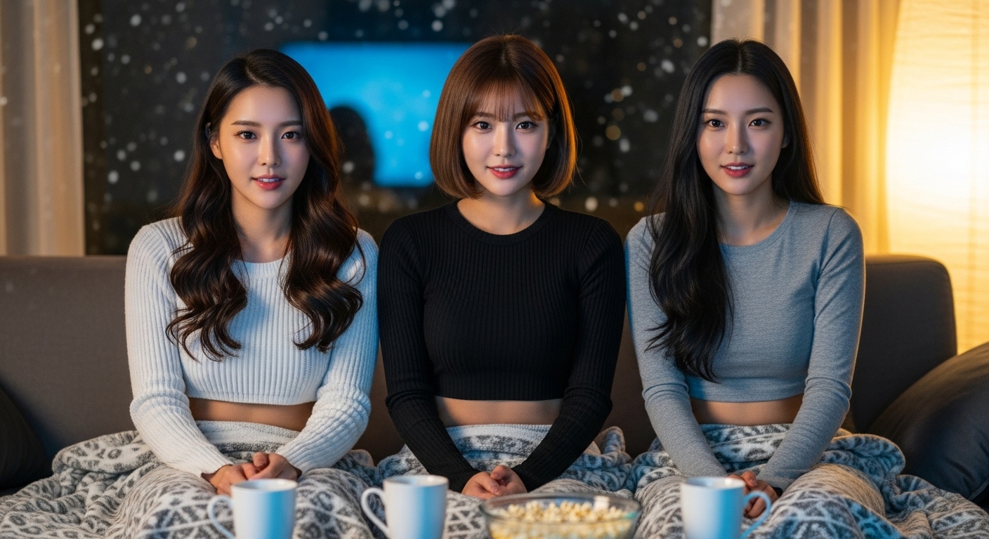 집에서 이불덮고있는 여자들