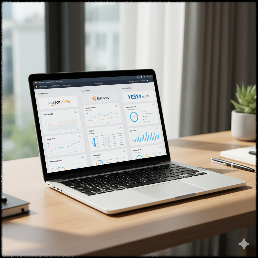 전자책 판매 플랫폼을 비교하며 선택하는 모습