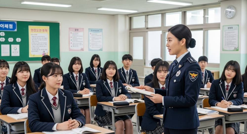 고등학교에 경찰 출동한 사진