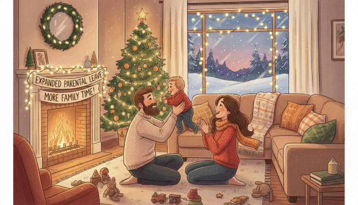 육아휴직 혜택 확대로 행복해하는 가족의 모습