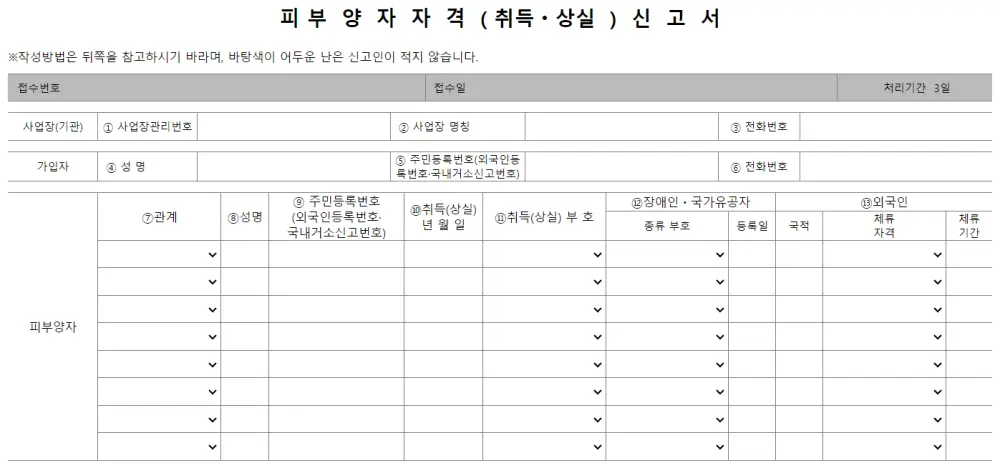피부양자격 취득 및 상실 신고서