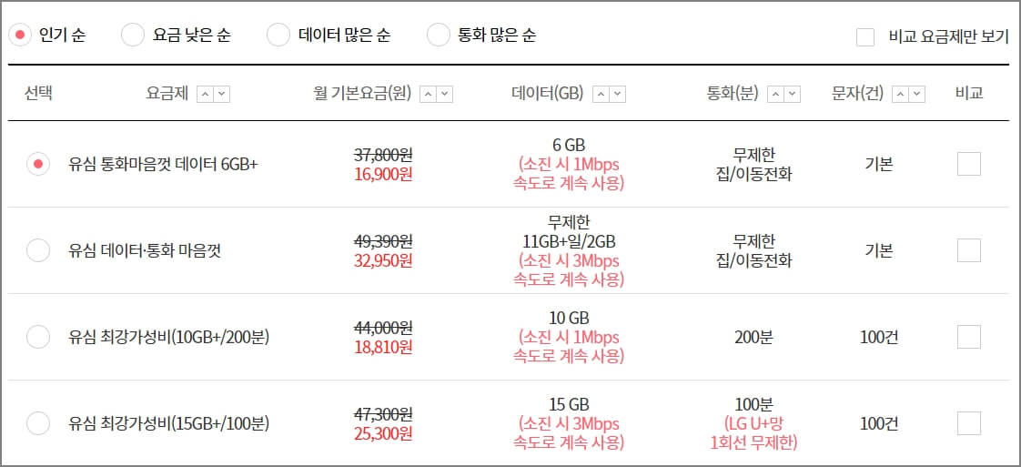 요금제 확인하기