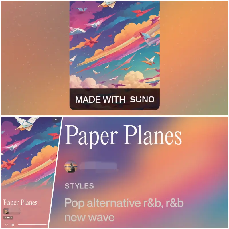 Suno-AI가-그린-종이-비행기-자켓-앨범-3장을-콜라쥬로-표현