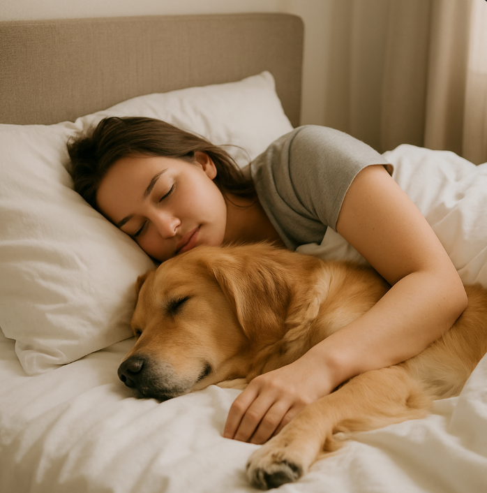 강아지와 함께 잠자는 이미지
