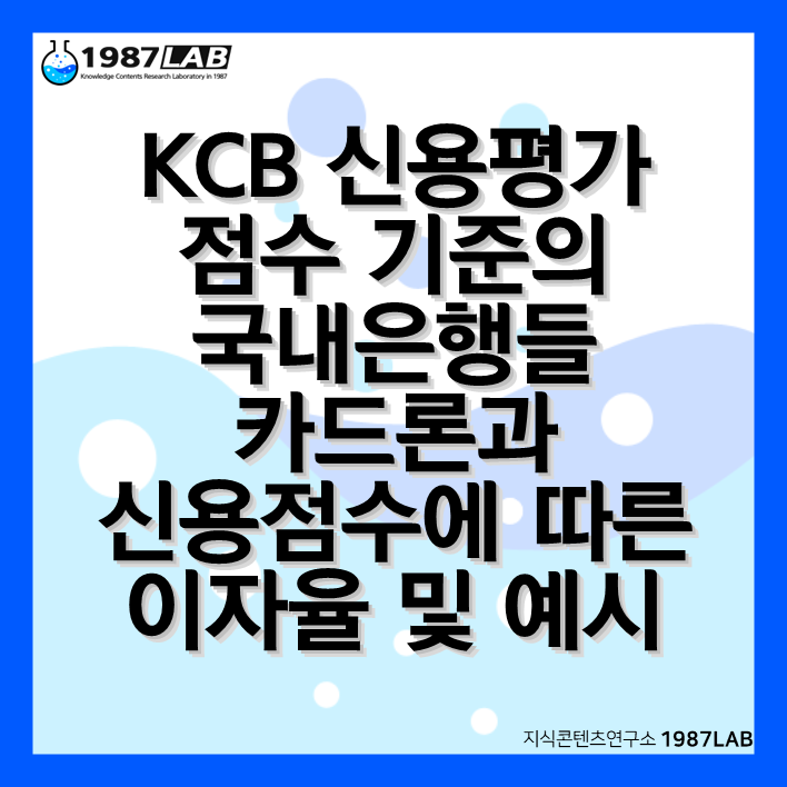 KCB 신용평가 점수 기준의 국내은행들 카드론과 신용점수에 따른 이자율 및 예시