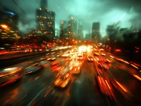 빠르게 흐르는 도시의 밤 풍경