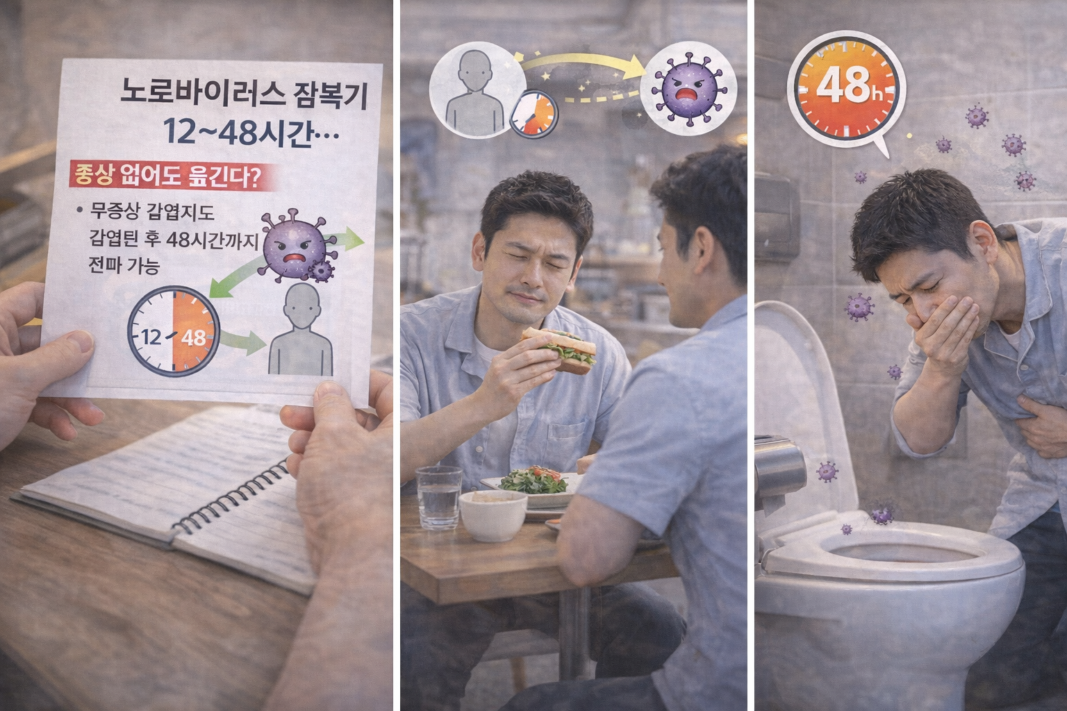 노로바이러스 잠복기 12~48시간...증상 없어도 옮긴다? 전염 타이밍 한번에 정리 관련 사진