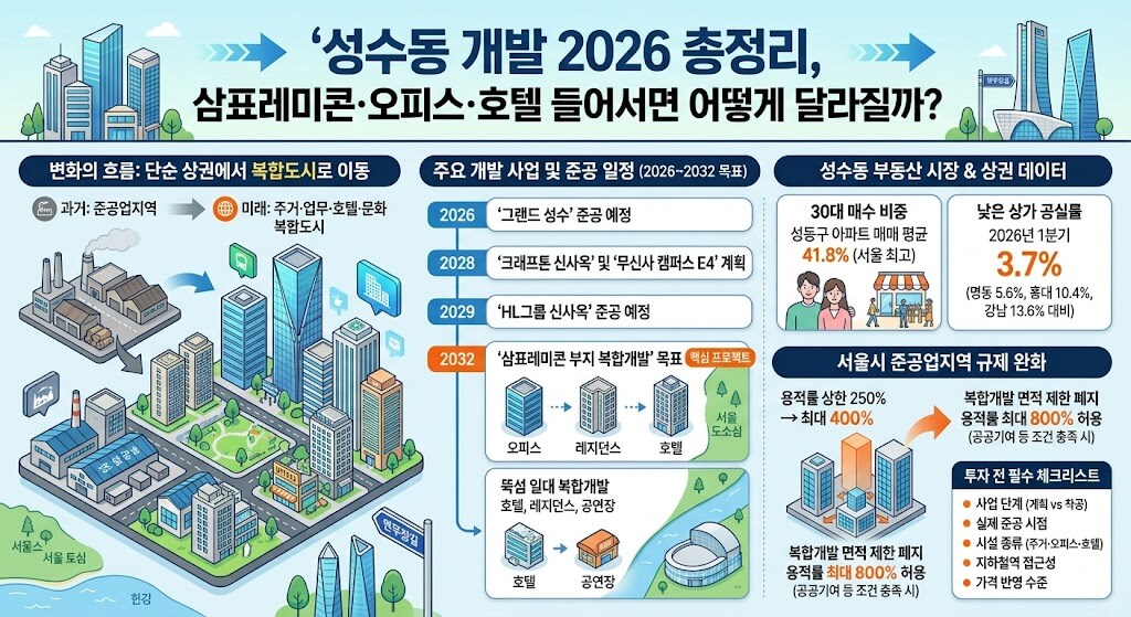 성수동 개발 어디까지 왔나? 2026년 삼표부지&middot;오피스&middot;호텔&middot;성수전략정비구역 총정리