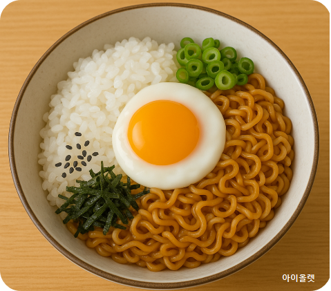 완성된 라면덮밥