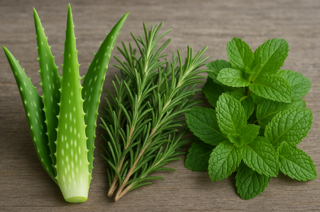약용식물- 알로에, 로즈메리, 페퍼민트 사진